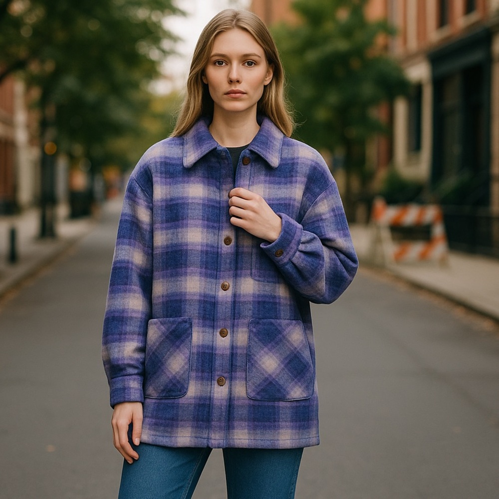 NWT Wrangler Oversized Western Jacket Purple/Blue Combo XS Wool Blend